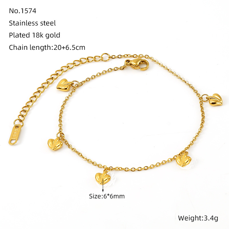 1 Piece Simple Series Classic Heart Stainless Steel 18K Gold Color Plated Women's Chain Bracelets h5 